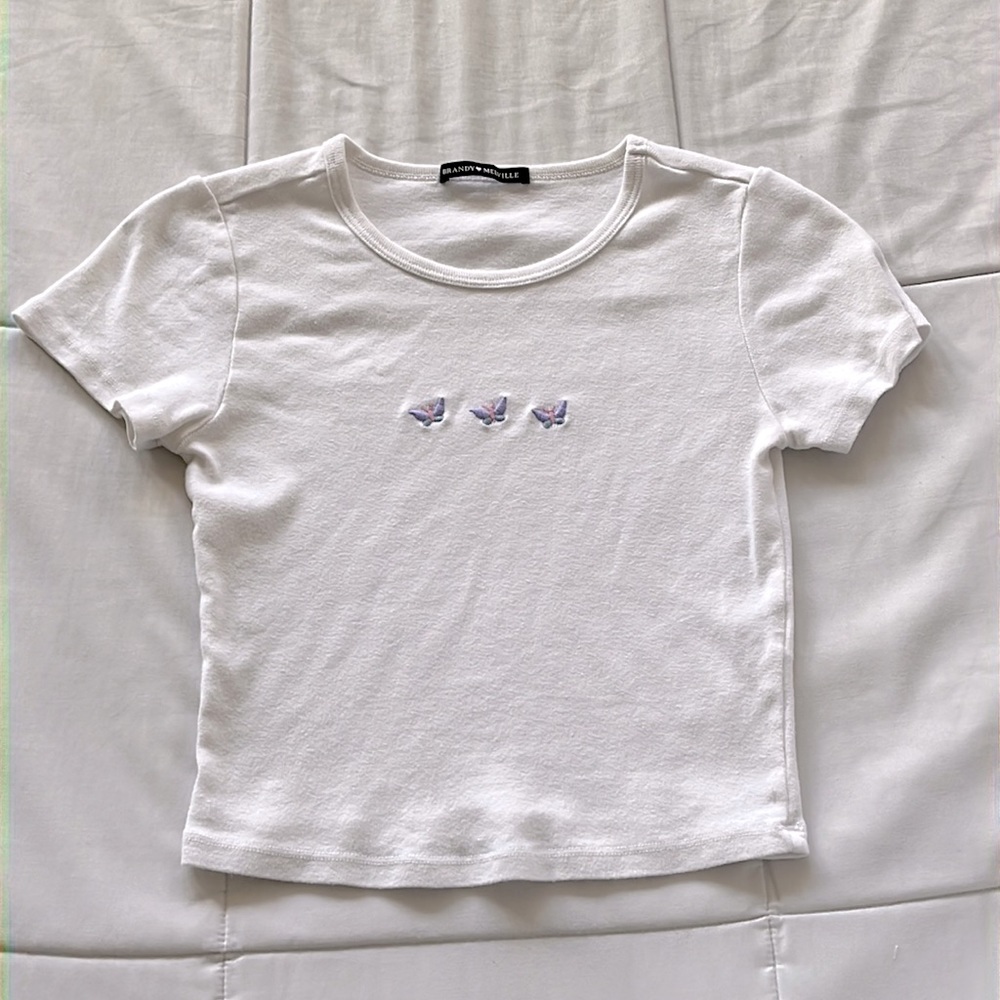 Brandy Melville Embroidered Pastel Butterfly Tee